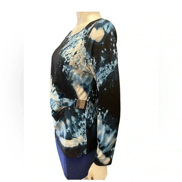 Calvin Klein Long Sleeve Wrap Style Top With Buckle Blue White Size Medium - Picture 3 of 10
